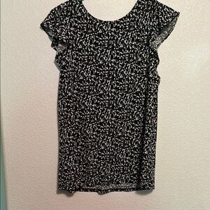 Premise Black and Green Ruffled Cap Sleeve Blouse